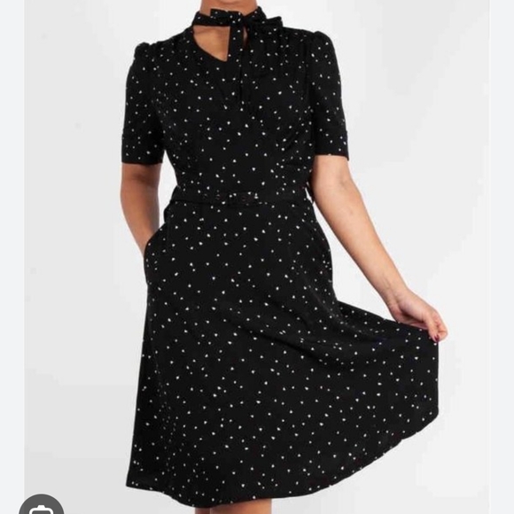 Frances heart polka dot tea dress with belt size L black and white - Picture 4 of 4